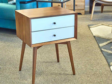 Pair of West Elm Walnut Side Tables with 2 Ivory Front Drawers