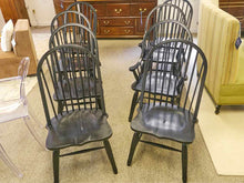 Set Eight Solid Oak Windsor Chairs in Black Finish