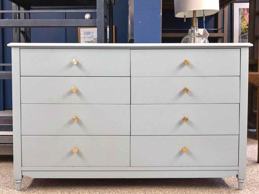 Blue Grey Finish 8 Drawer Double  Dresser with Gold Knobs