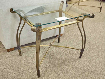 Bronze Iron Side Table with Glass Top