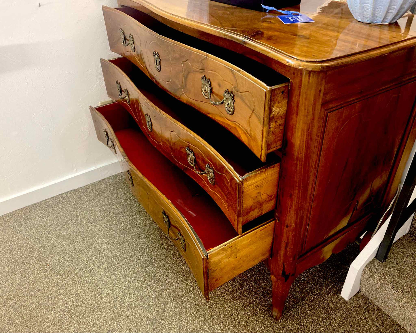 French Style Chestnut 3 Drawer Chest with Brass Wreath & Laurel Handles