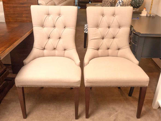 Pair Of  Hooker Taupe Tufted Back Upholstered  Nailhead Trim  Dining Chairs