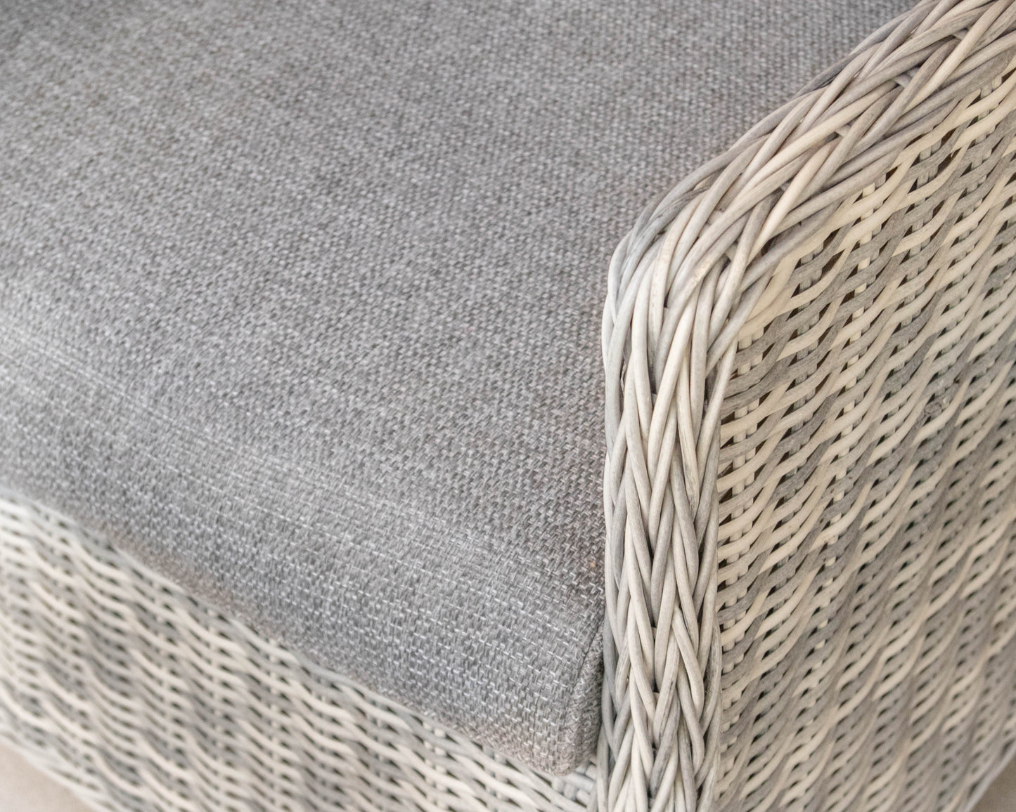 Pair Of SUNS All Weather Heather Grey Wicker Highback Chairs & Ottomans