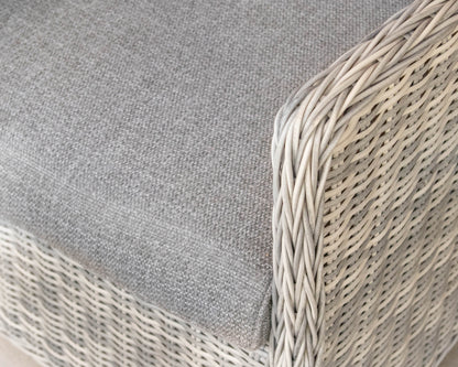 Pair Of SUNS All Weather Heather Grey Wicker Highback Chairs & Ottomans