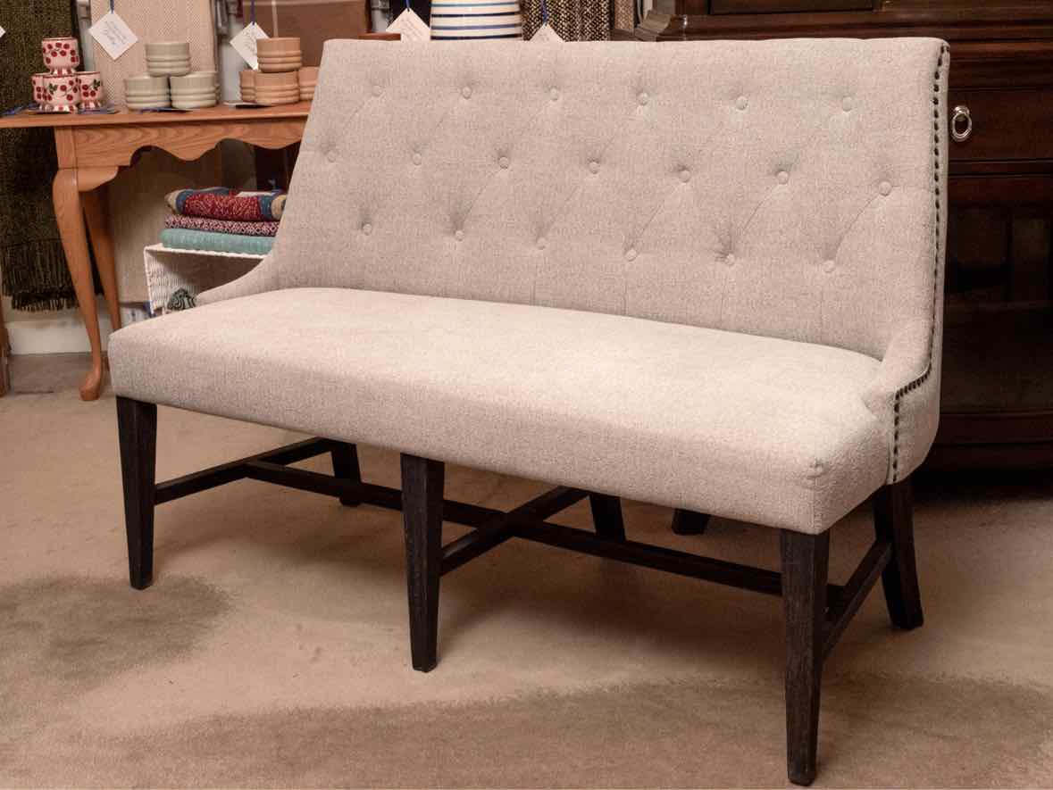 Grey & Black Fleck Upholstered Bench with Nailhead Trim