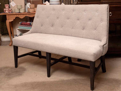 Grey & Black Fleck Upholstered Bench with Nailhead Trim