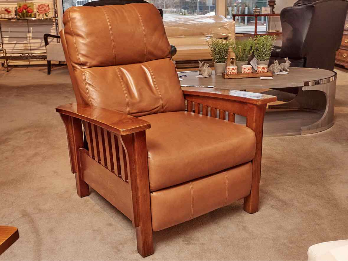 Pair Of Haining Home Pt. 'Palermo Nutmeg Leather Cherry Mission Style  Recliners