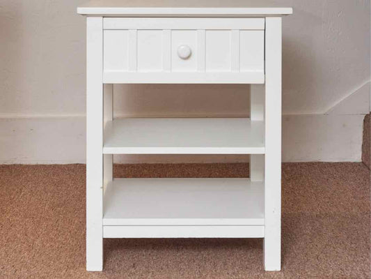 Crate & Barrel White 1 Drawer 2 Shelf  Side Table