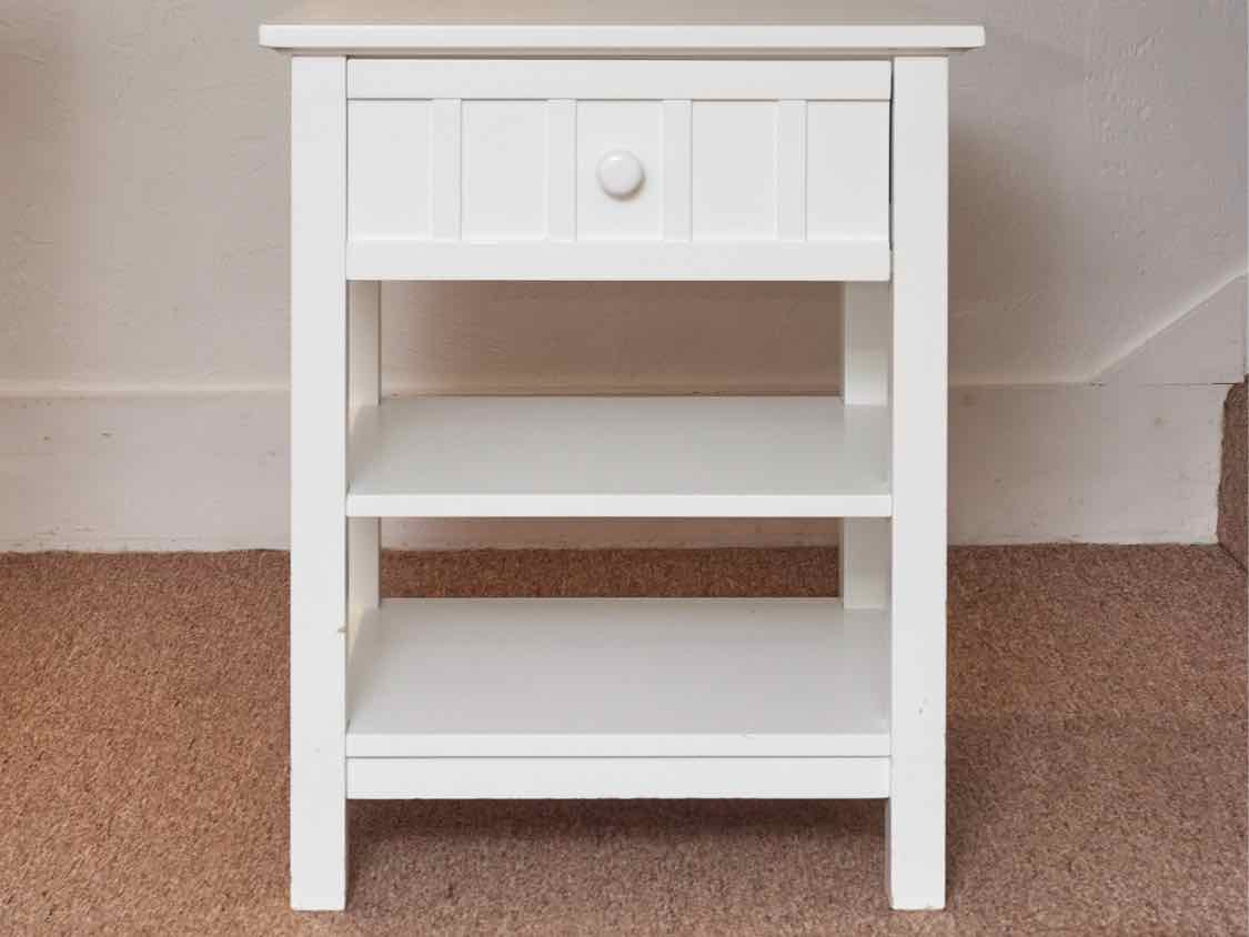 Crate & Barrel White 1 Drawer 2 Shelf  Side Table