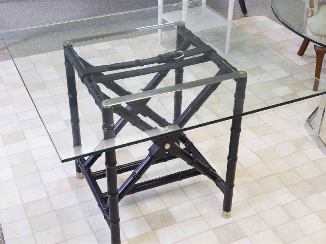 Black Bamboo Base With Glass Top Dining Table