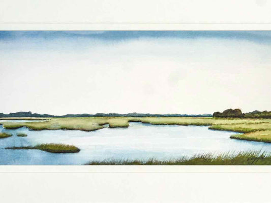 'Marsh Scene I'  Watercolor Print In Silver Finish Frame