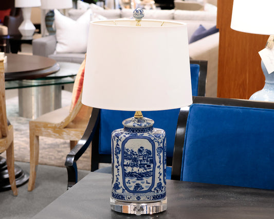 Blue and White Oval Jar Table Lamp