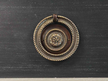 Black Vintage Breakfront Server with Grey Trim and Brass Ring Pulls
