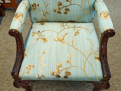Pair of Custom Carved Mahogany Framed Arm Chairs
