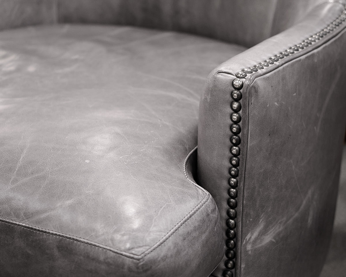 Crate & Barrel Gray Leather Wing Chair
