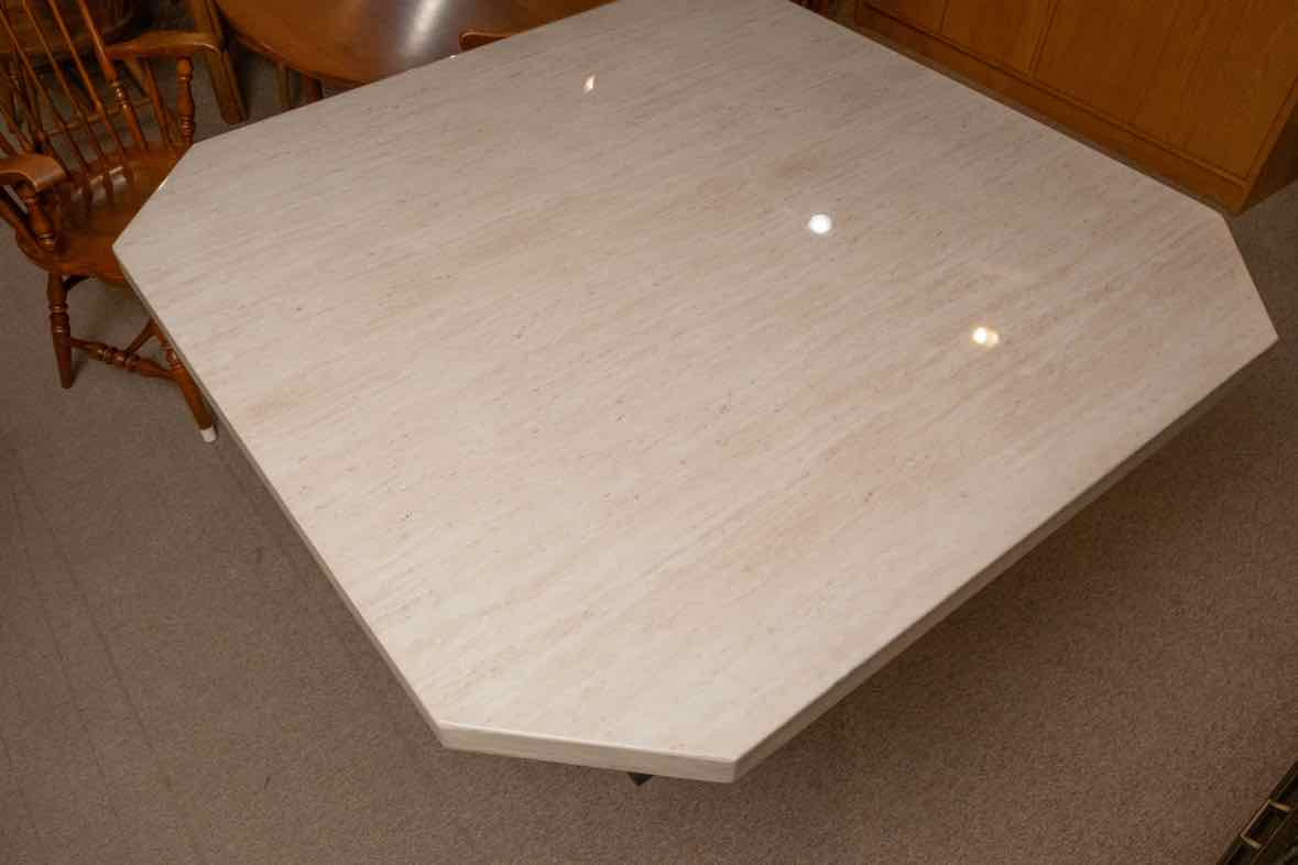 High Top Table Faux Stone Top  Black Finish Base