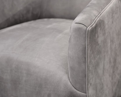 Pair of Restoration Hardware Italian Shelter Arm Suede Swivel Chairs