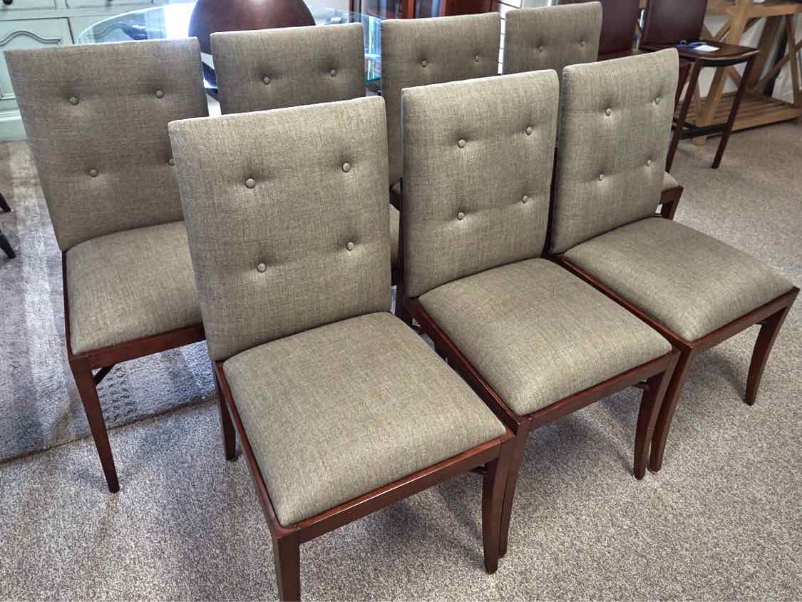 Set of 7  Brownstone Dining Chairs with Men's Wear Upholstered Seats