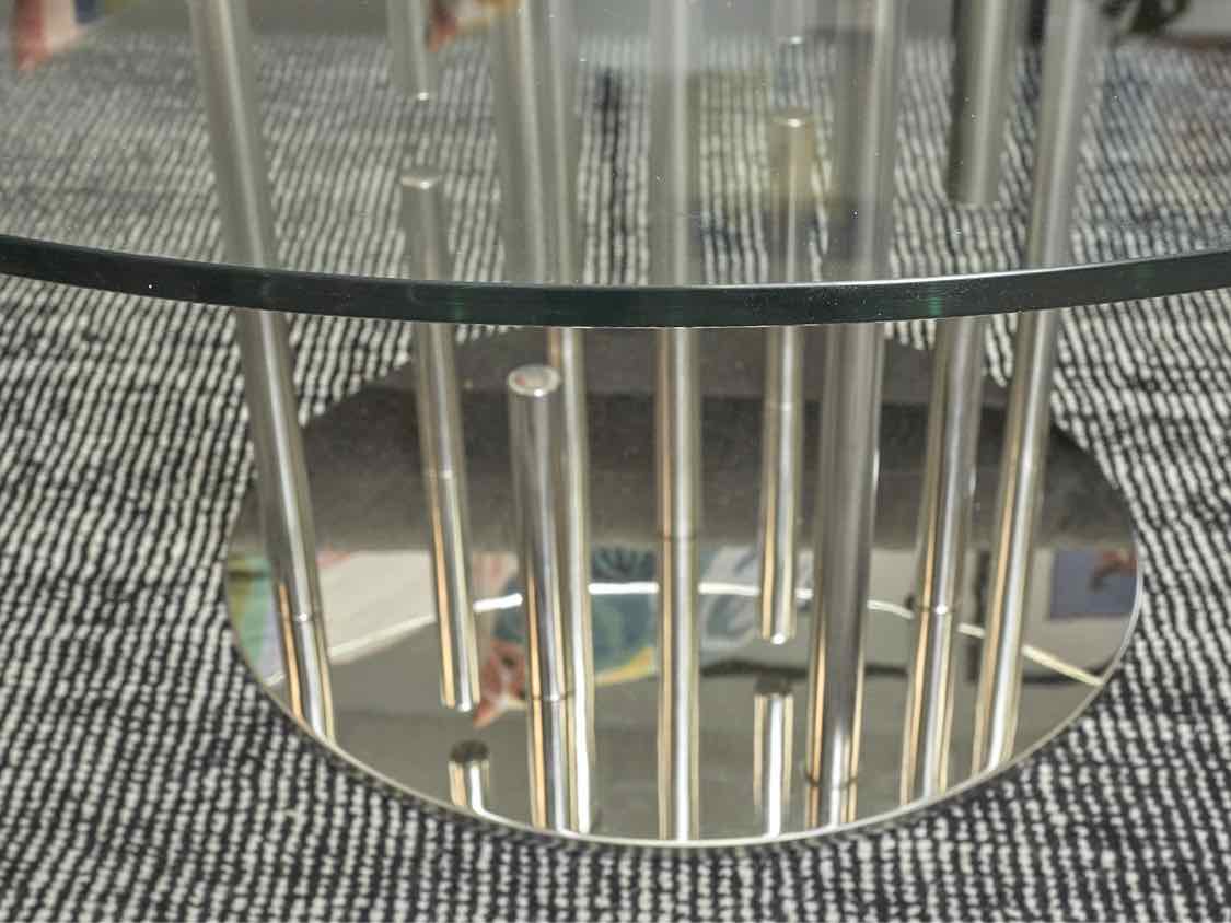 Round Contemporary Glass and Chrome Cocktail Table