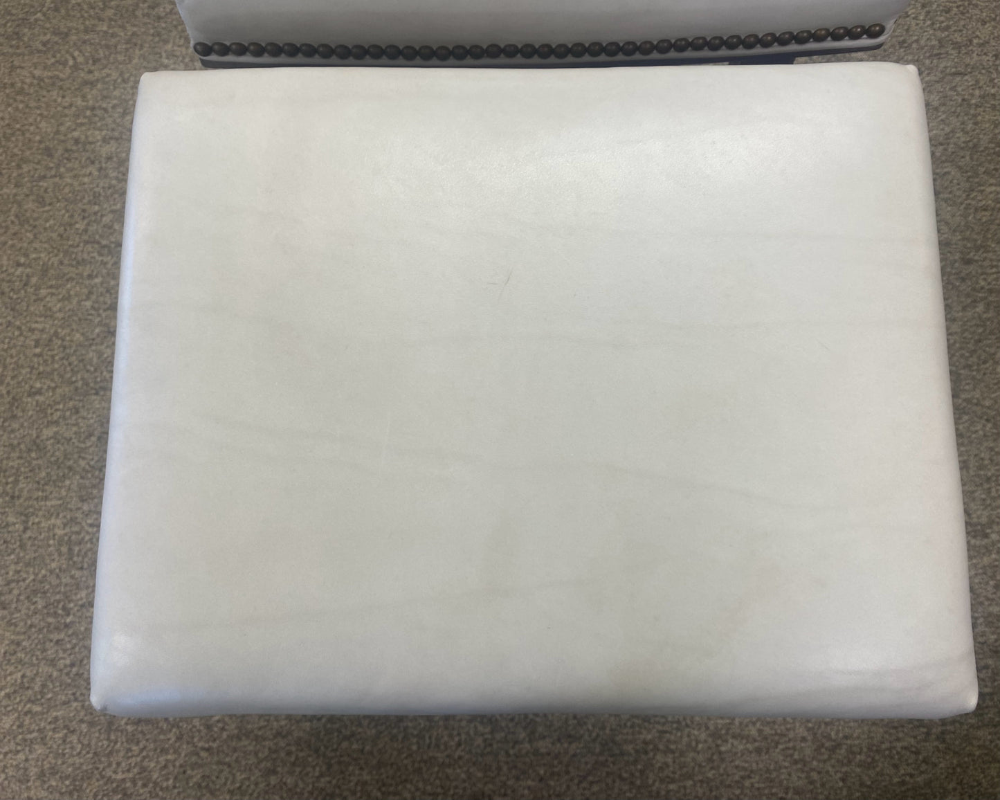 Pair of Pearlized Leather Counter Stools with Brass Nailhead