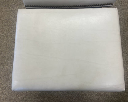 Pair of Pearlized Leather Counter Stools with Brass Nailhead