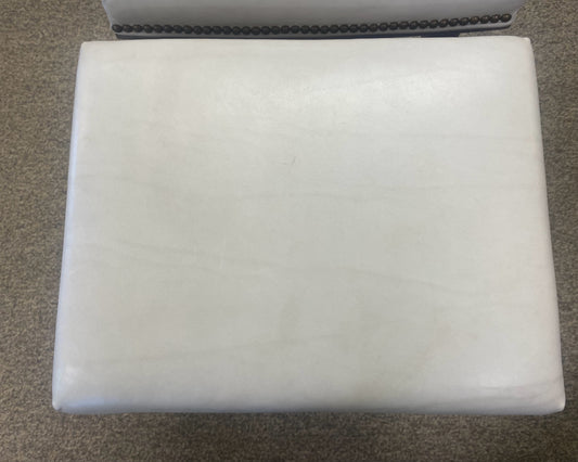 Pair of Pearlized Leather Counter Stools with Brass Nailhead