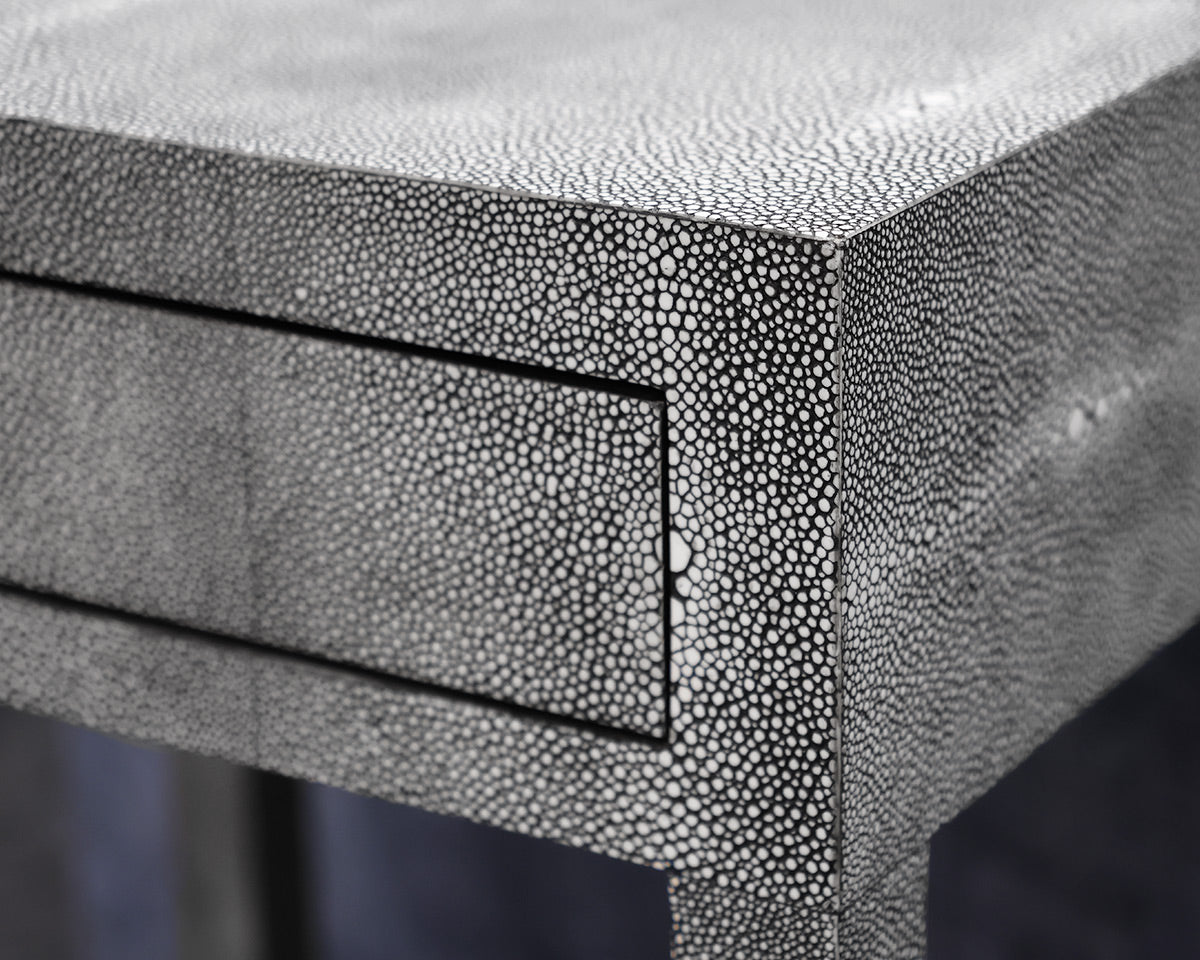 Amberly Nightstand in Faux Gray Shagreen, One Drawer. One Shelf