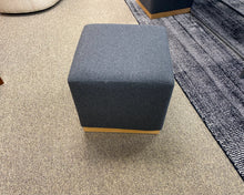 Grey Felt Cube Ottoman on Wooden Base