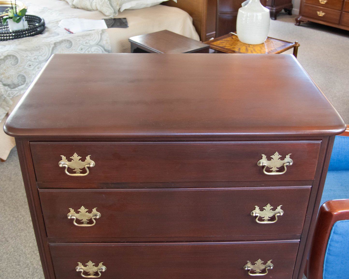 Drexel Solid Mahogany 5 Drawer Chest with Brass Chippendale Handles