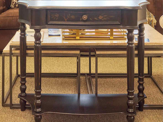 Stein World Single Drawer Console in Black with Painted Floral Motif