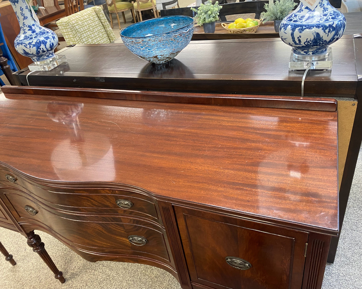 Mahogany Serpentine Front Sideboard on Reeded Column Legs