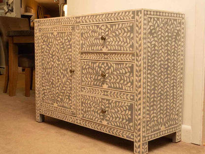 Boston Interiors  Dove Gray With Ivory Bone Inlay 1 Door & 3 Drawer Chest