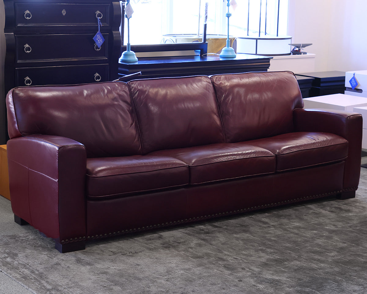 Burgundy Leather 3-Cushion Sofa