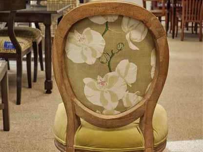 Set of 6 French Style Oval Back Dining Chairs in Avocado Velvet on Drifted Frame