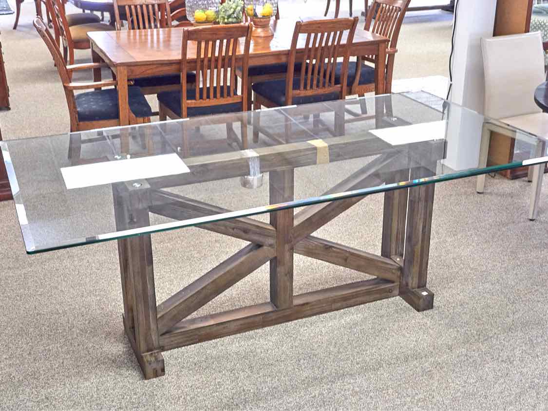 Jofran Reclaimed Wood Base  Dining Table with Rectangular Glass Top