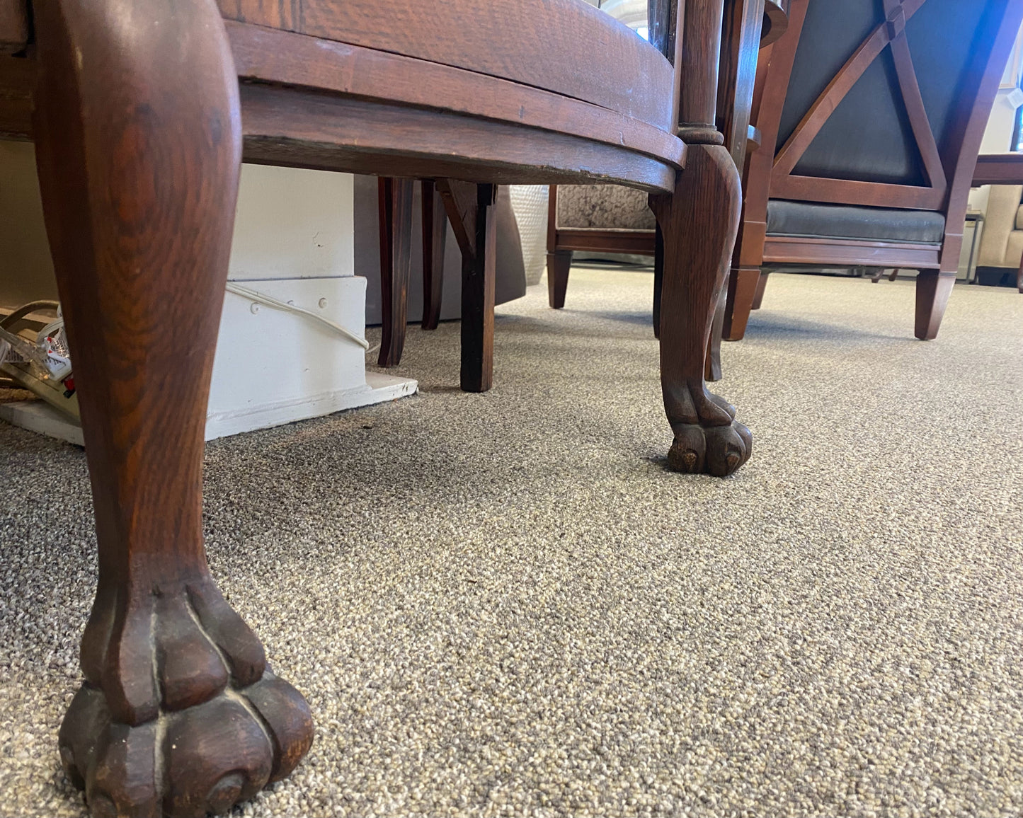 Vintage Oak Display Cabinet with Curved Glass