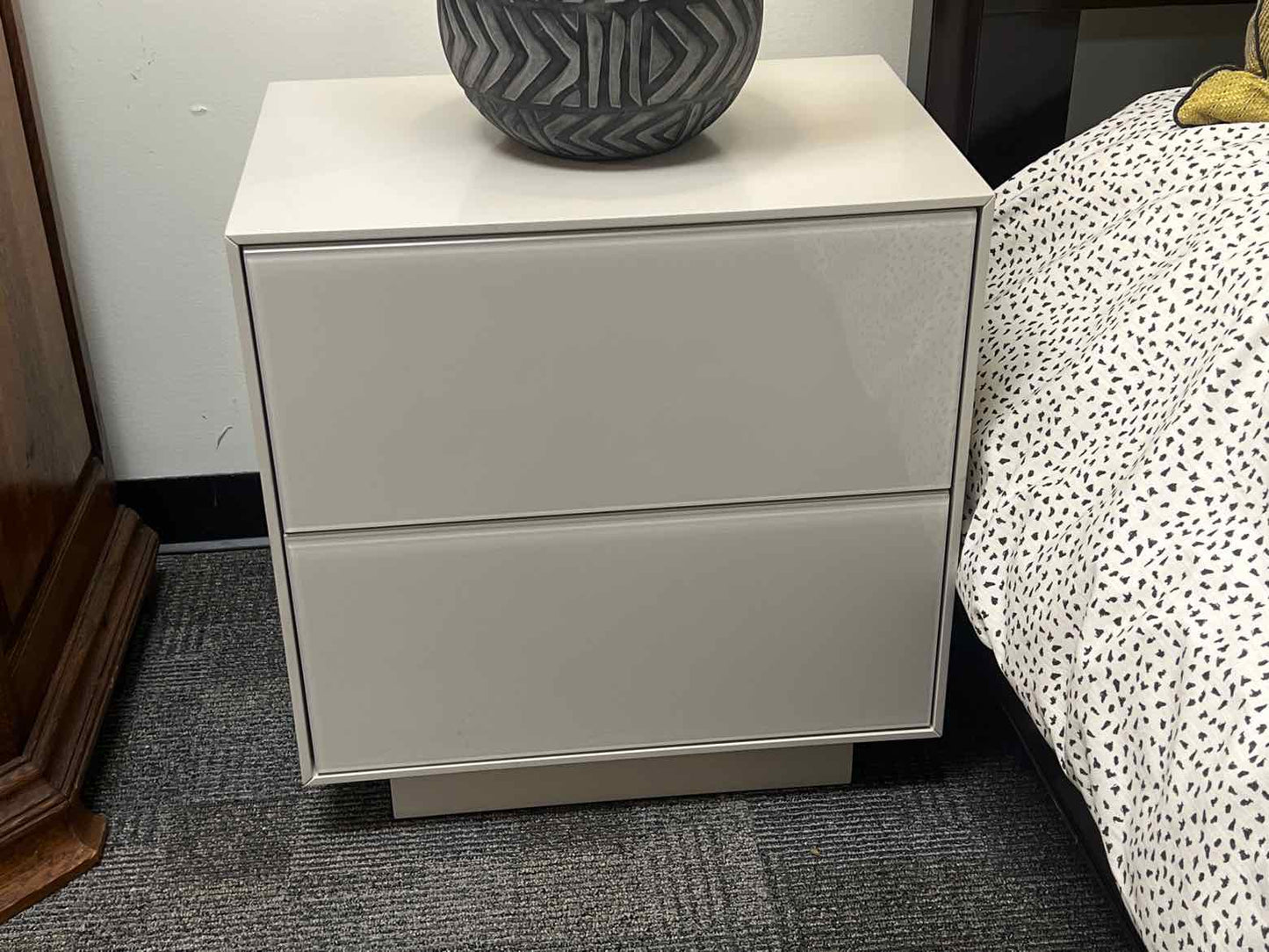 Pair of CB2 Grey Lacquer Nightstands