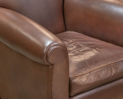 Pair Of  Baker " Coach Legacy" Glove Tanned Mahogany Leather Chairs & Ottoman