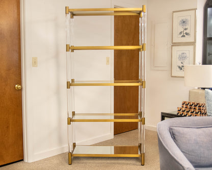 Anthropologie 'Oscarine' Lucite & Brass Finish  Bookcase with 4 Glass Shelves