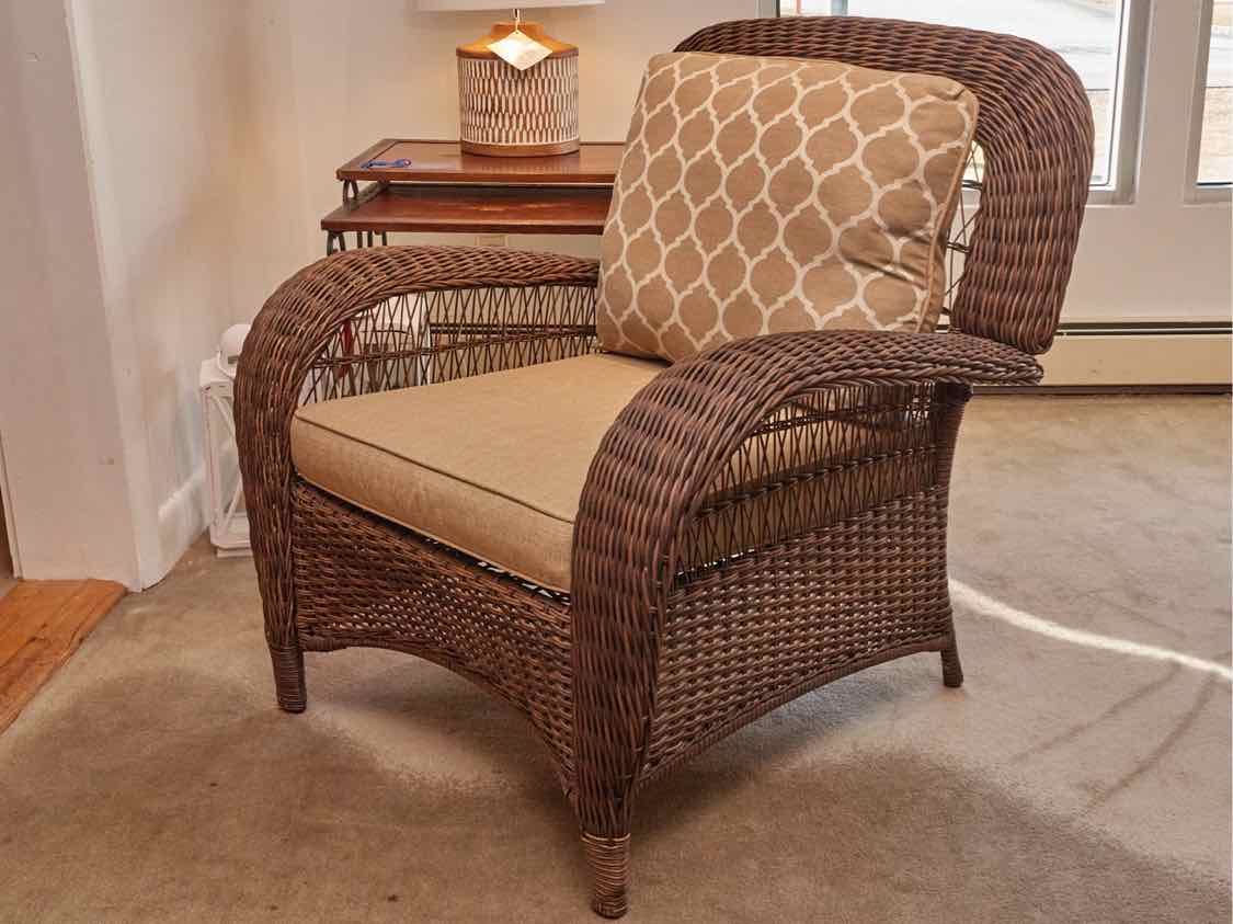 Set of Hampton Bay 'Beacon Park' 3 Season Wicker ,Sofa,Pair of Chairs & Ottoman