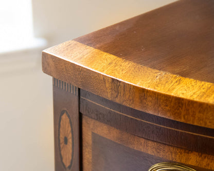 Hickory Inlaid Wood  Mahogany Server W/Turned Tapered Legs