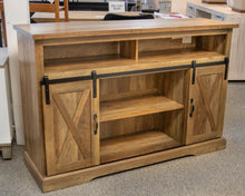 Media Console in Driftwood Finish Reclaimed Wood with Sliding Doors
