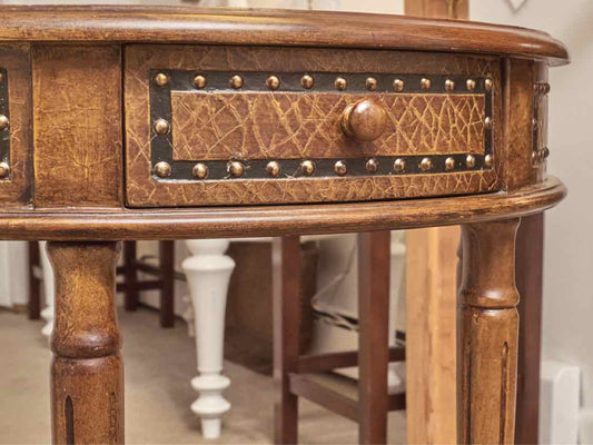 Faux Crocodile 1 Drawer 1 Shelf Demi Lune Accent Table