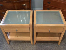Pair of Baronet Nightstands in Maple with Glass Top & Brushed Nickel Pulls