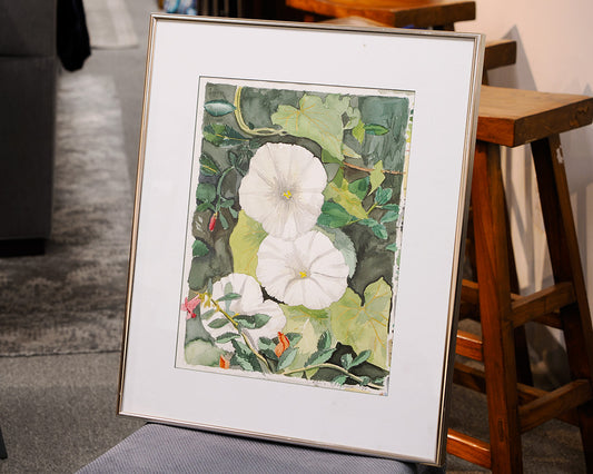 "Morning GLories" Watercolor in silver frame by Chalmers