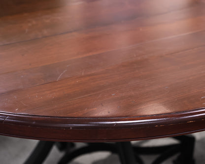Round Mahogany Table With Metal Base and Six Chairs