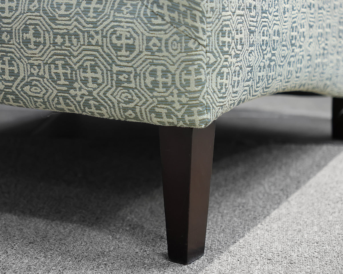 Slope Arm Tightback Chair in Sage Green & Ivory Geometric Fabric