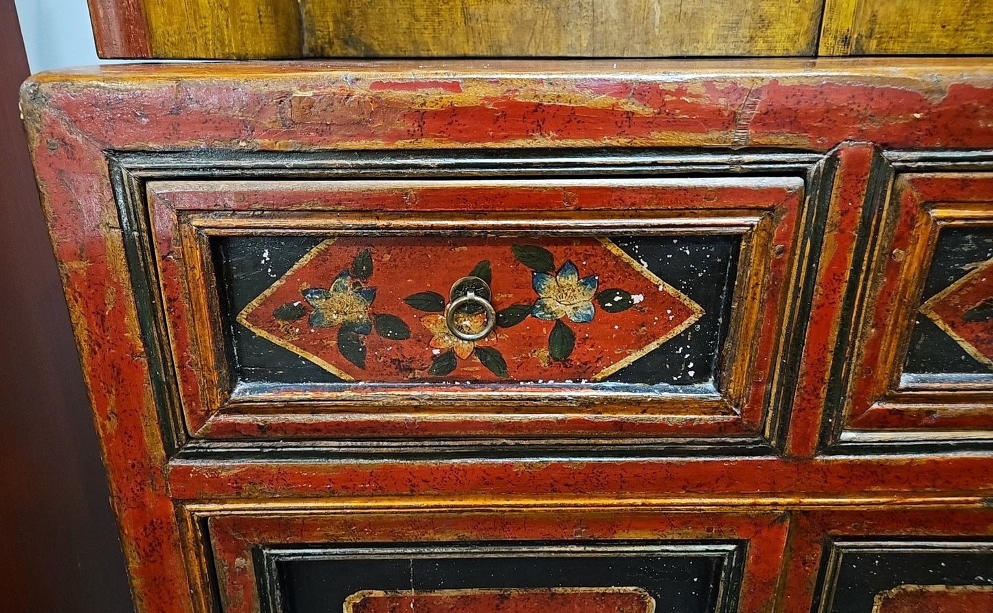 Rustic Hand-Painted 2 Piece Cabinet with Hutch