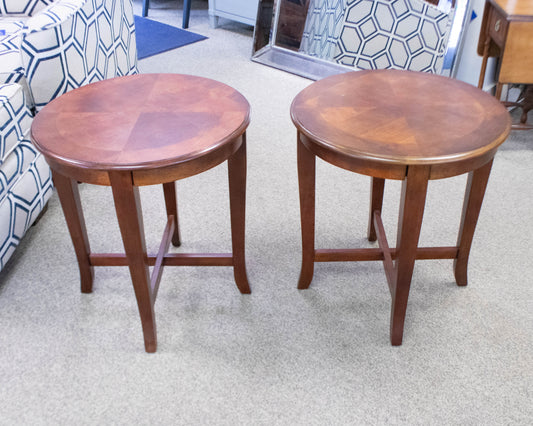 Pair of Round Cherry Stain Side Tables