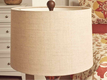 Hand Blown Sienna Amber Glass Table Lamp With Tan Linen Shade